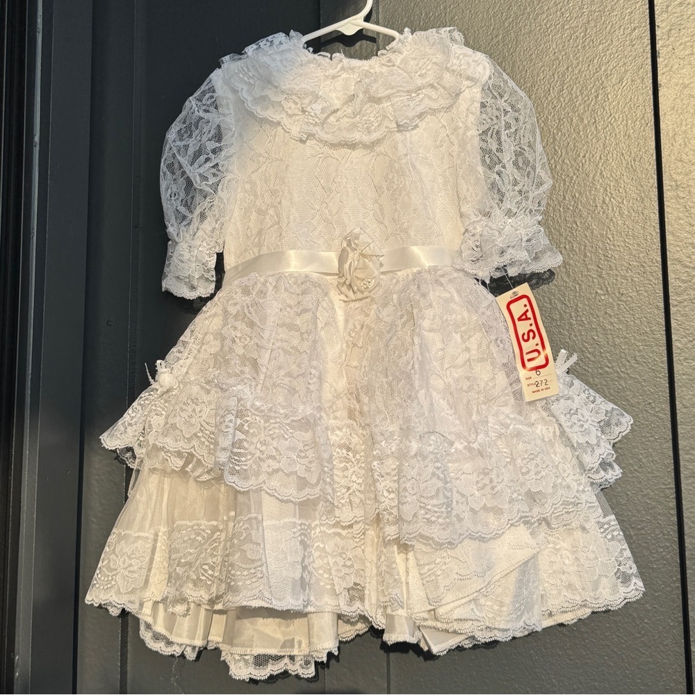 VINTAGE Tulips Los Angeles Lace Dress Girls‎ Size 6 Tea Party Made In USA 1990’s